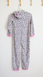 Carter's White Pink & Gray Leopard Print Fuzzy Hooded Onesie | Youth 14