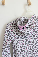 Carter's White Pink & Gray Leopard Print Fuzzy Hooded Onesie | Youth 14