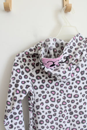Carter's White Pink & Gray Leopard Print Fuzzy Hooded Onesie | Youth 14