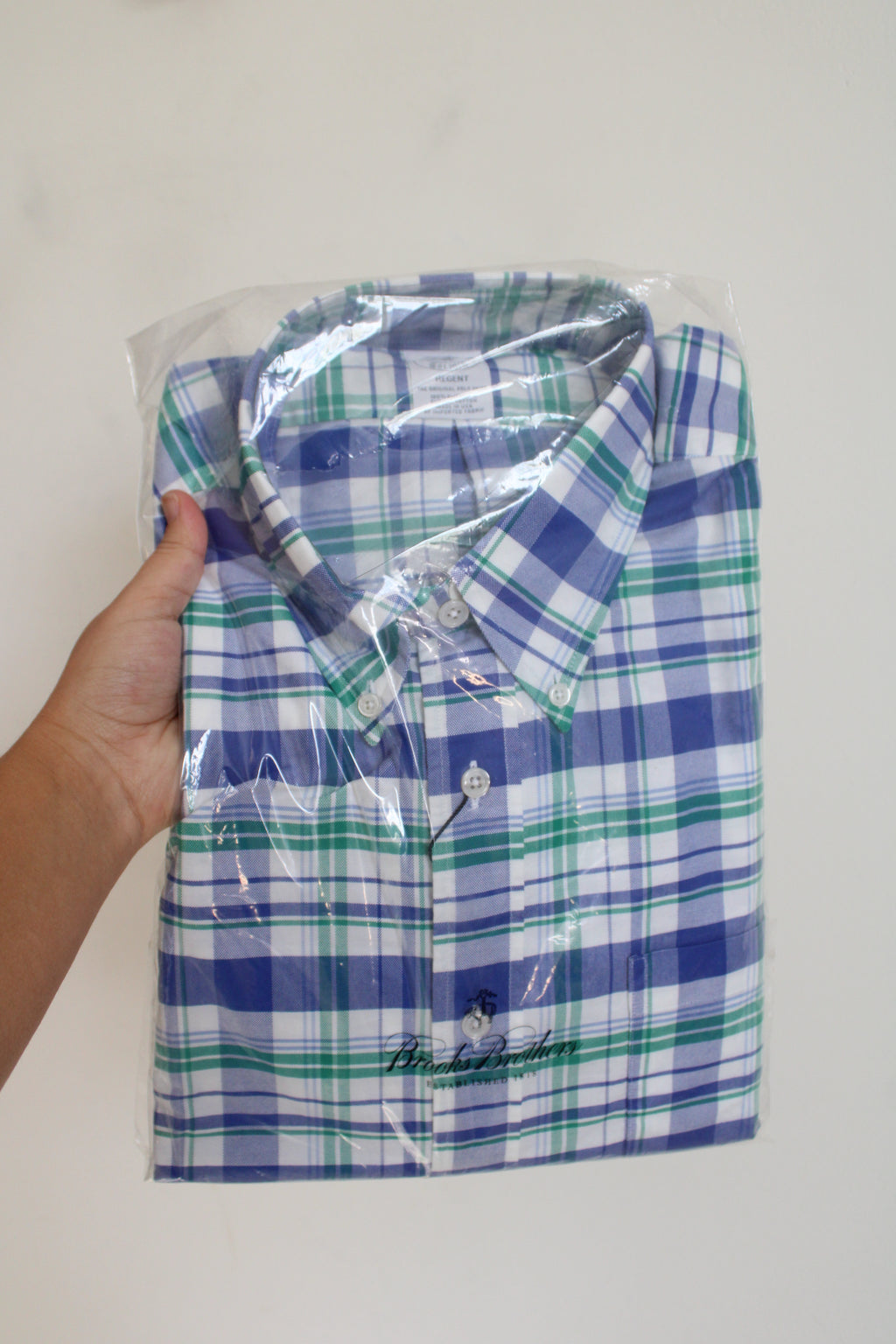 NEW Brooks Brothers Regent Blue Green & White Plaid Cotton Button Down Shirt | XL