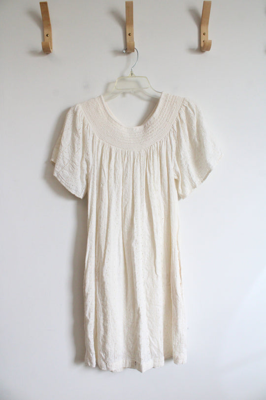 Old Navy Cream Eyelet Wide Neck Dress | M