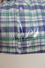 NEW Brooks Brothers Regent Blue Green & White Plaid Cotton Button Down Shirt | XL