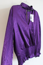 NEW New York & Co. Purple Zebra Striped Satin Blouse | XL