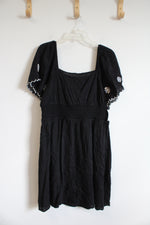 NEW Old Navy Black Embroidered Floral Sleeve Dress | L