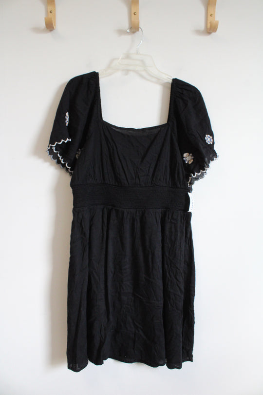 NEW Old Navy Black Embroidered Floral Sleeve Dress | L