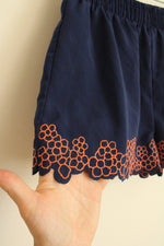Blu Pepper Navy with Orange Embroidered Scalloped Hem Shorts | S