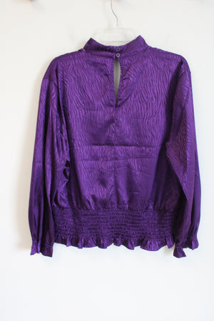 NEW New York & Co. Purple Zebra Striped Satin Blouse | XL