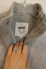 Aerie Light Gray 1/2 Button Down Sweatshirt | XXS