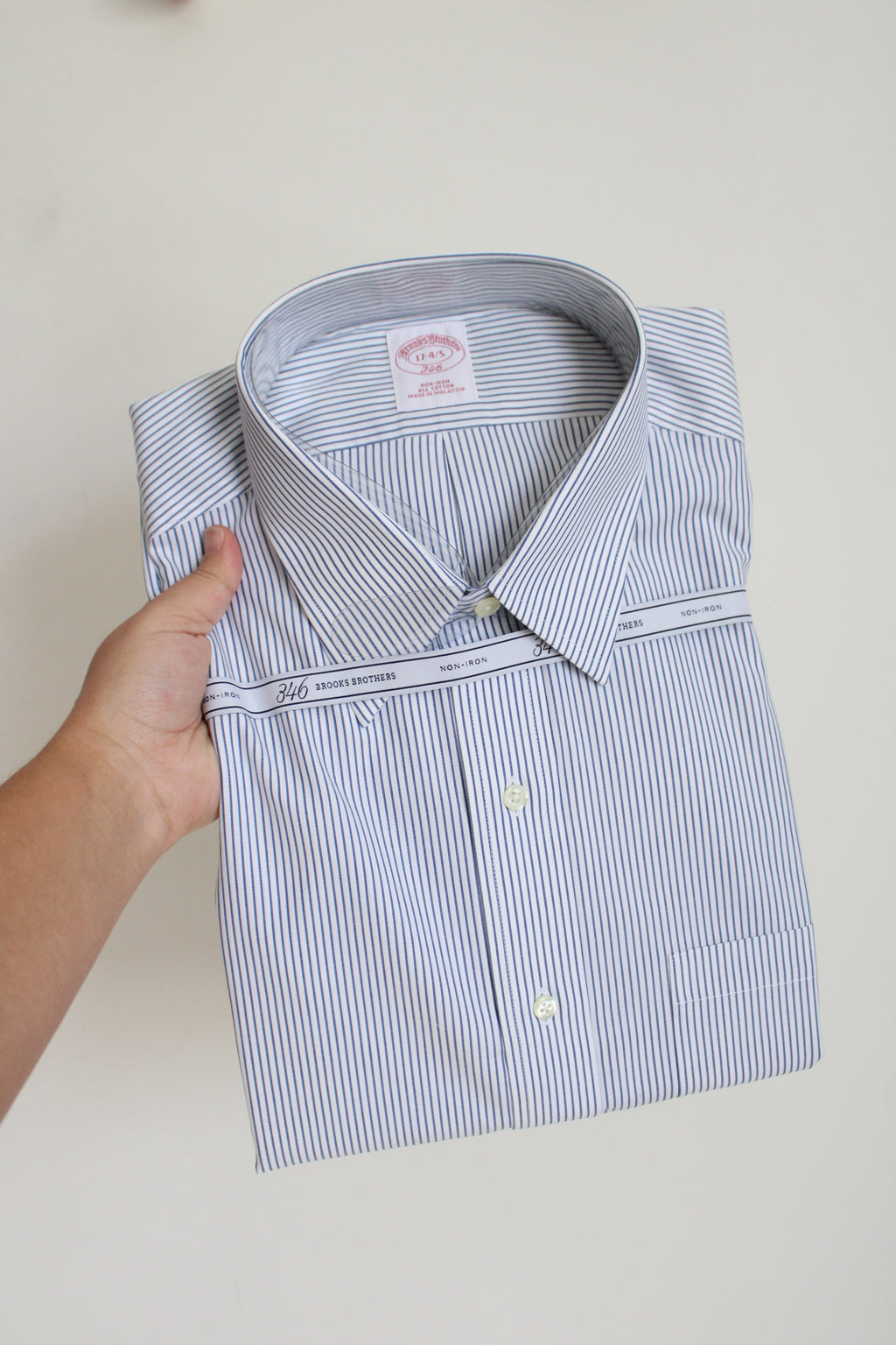 NEW Brooks Brothers Blue & White Striped Button Down Cotton Shirt | 17-4/5