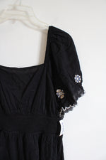 NEW Old Navy Black Embroidered Floral Sleeve Dress | L