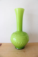 Vintage Lime Green Raised Swirl Pattern Vase | 13.5"