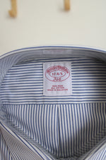 NEW Brooks Brothers Blue & White Striped Button Down Cotton Shirt | 17-4/5