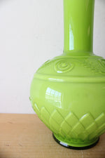 Vintage Lime Green Raised Swirl Pattern Vase | 13.5"