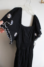 NEW Old Navy Black Embroidered Floral Sleeve Dress | L