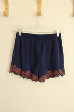 Blu Pepper Navy with Orange Embroidered Scalloped Hem Shorts | S