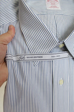 NEW Brooks Brothers Blue & White Striped Button Down Cotton Shirt | 17-4/5
