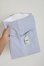 NEW Brooks Brothers Blue & White Striped Button Down Cotton Shirt | 17-4/5