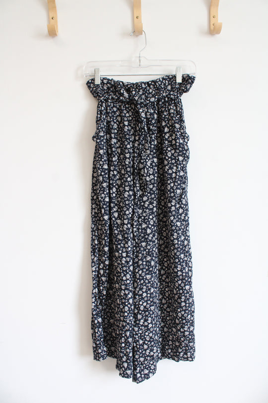 American Eagle Floral Blue and Cream Flowy Pants | S