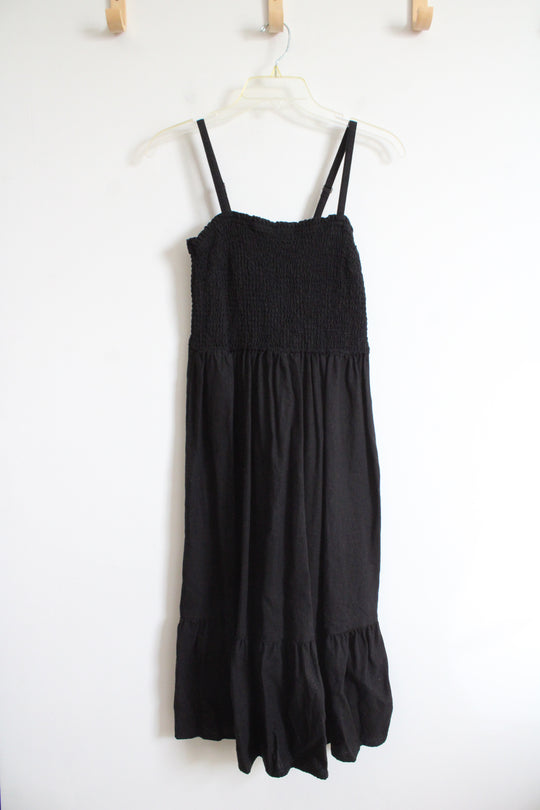 Gap Black Ruched Linen Blend Midi Dress | S