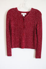Petite Sophisticate Vintage Red Silver Shimmer Knit Sweater | Petite