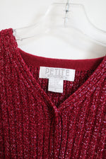 Petite Sophisticate Vintage Red Silver Shimmer Knit Sweater | Petite