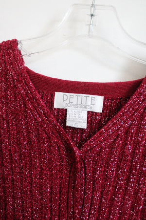 Petite Sophisticate Vintage Red Silver Shimmer Knit Sweater | Petite