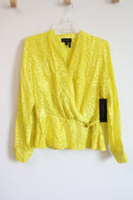NEW Donna Karan Yellow Faux Wrap Peplum Top | S