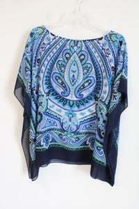 Talbots Blue Paisley Poncho Style Blouse | S/M