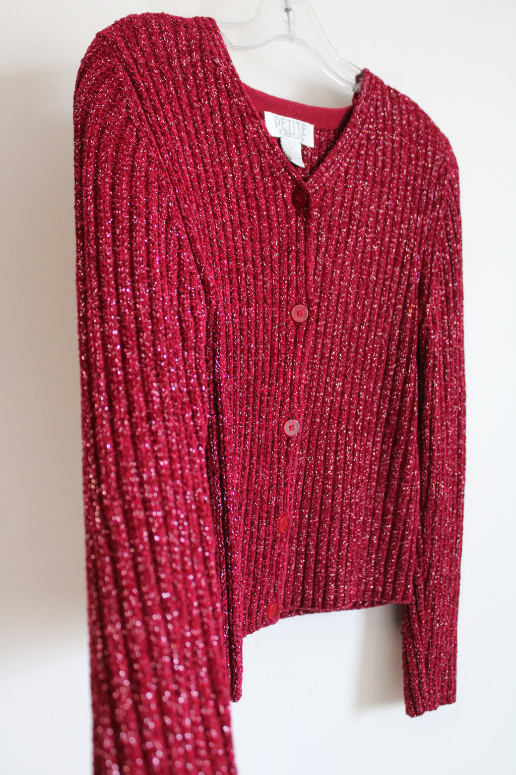 Petite Sophisticate Vintage Red Silver Shimmer Knit Sweater | Petite