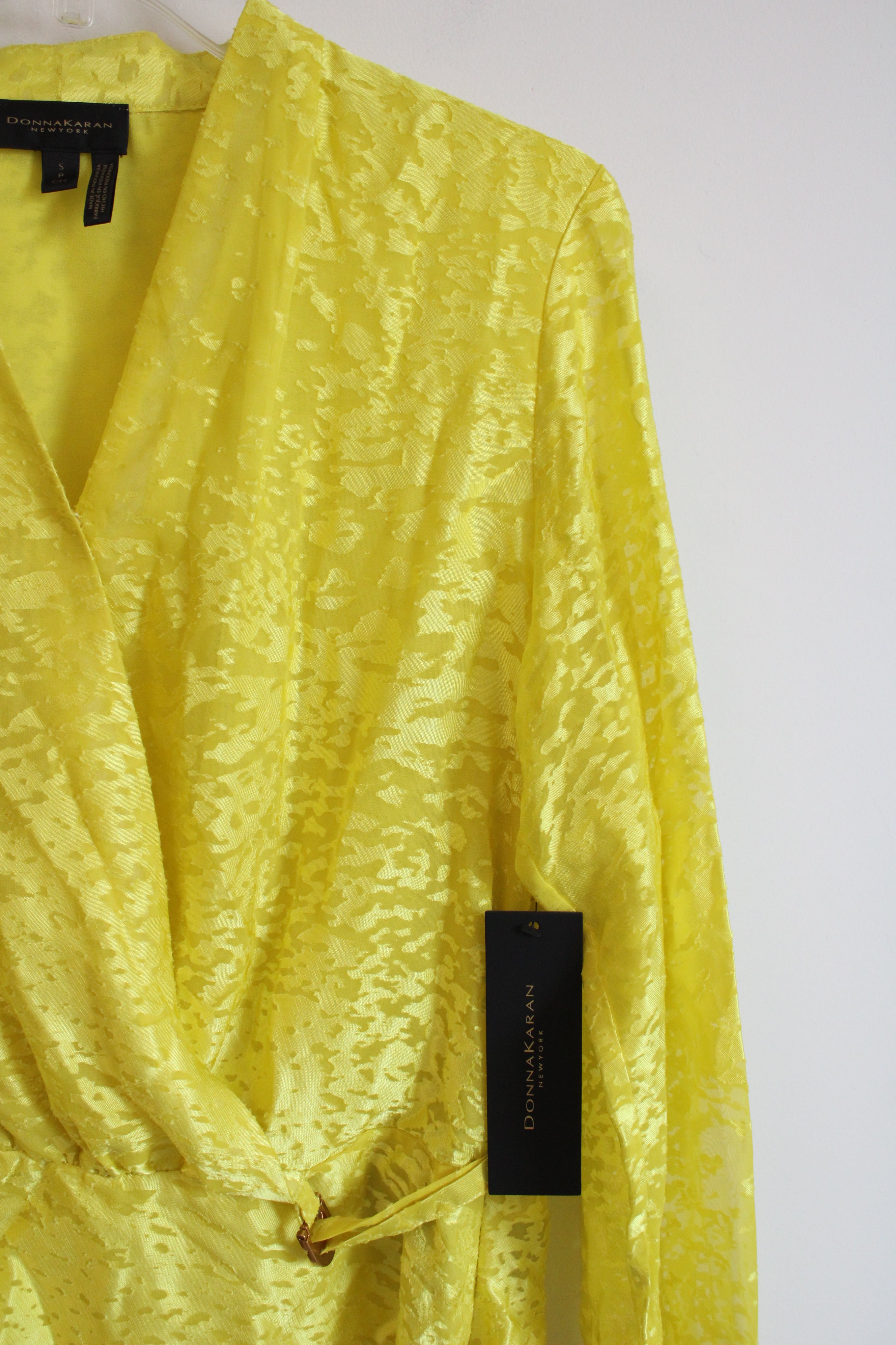 NEW Donna Karan Yellow Faux Wrap Peplum Top | S