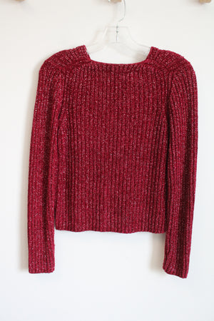 Petite Sophisticate Vintage Red Silver Shimmer Knit Sweater | Petite