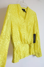 NEW Donna Karan Yellow Faux Wrap Peplum Top | S