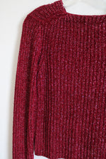 Petite Sophisticate Vintage Red Silver Shimmer Knit Sweater | Petite
