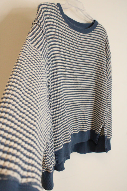American Eagle Blue Cream Striped Knit Sweater | S