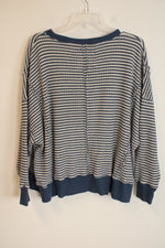 American Eagle Blue Cream Striped Knit Sweater | S