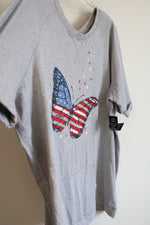 NEW Woman Within Gray American Flag Butterfly Front Pocket Top | 3X