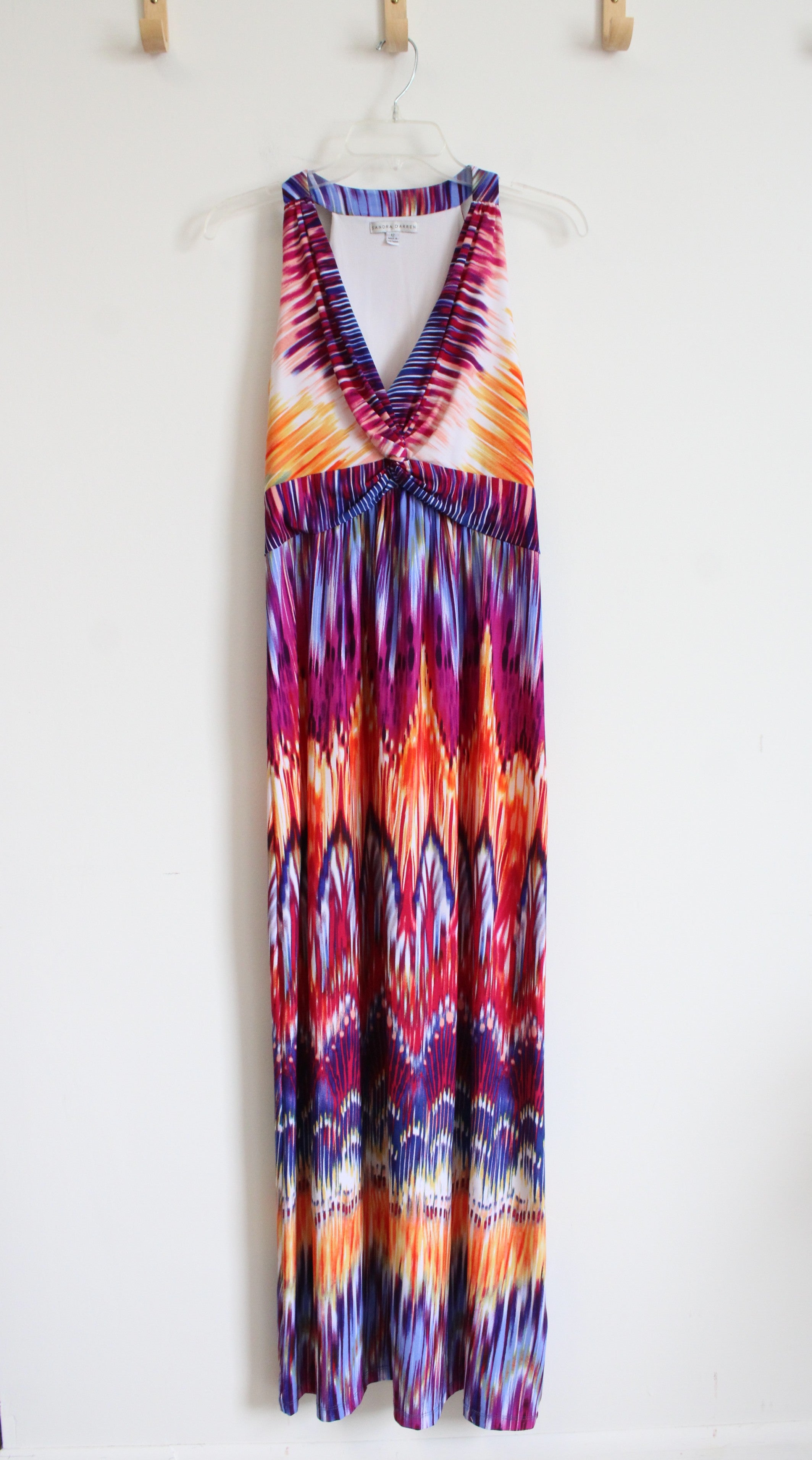 sandra darren dress Multi Colored Halter Maxi Modern mermaid dress Color:Blue/Pink Jennifer Satin Ruched Dress Collar Neck