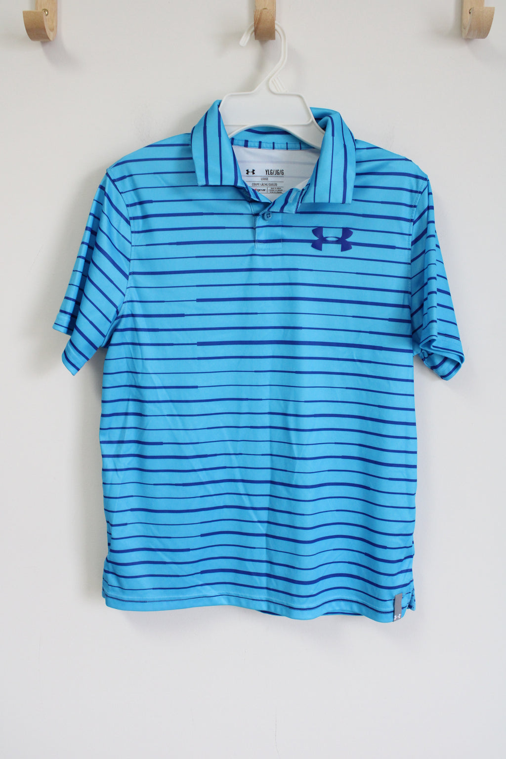Under Armour Blue Striped Polo Shirt | Youth L (14/16)