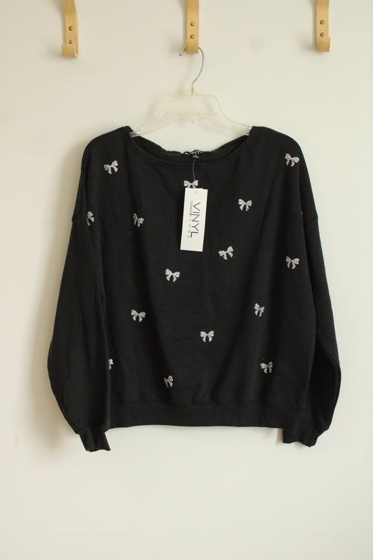 NEW Vinyl Icons Black Embellished Silver Bows Sweatshirt | M