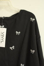 NEW Vinyl Icons Black Embellished Silver Bows Sweatshirt | M