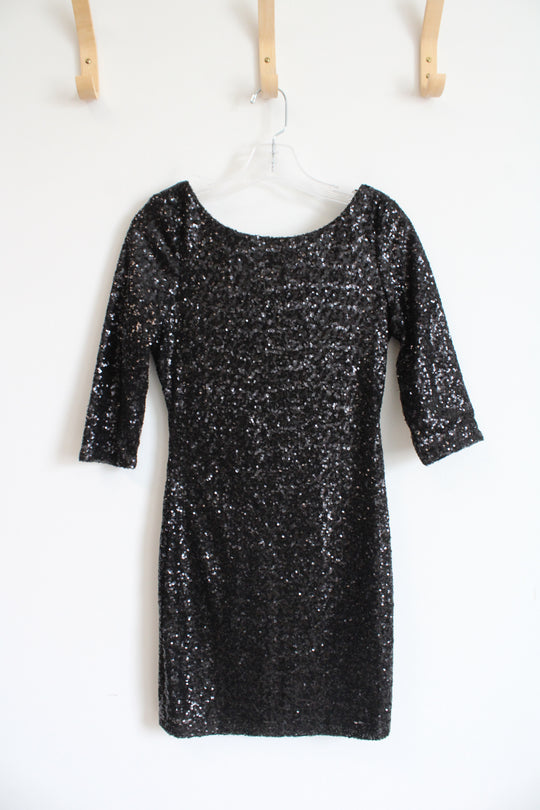 Ruby Rox Black Sequin Dress 3/4 Sleeves | S