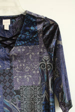 Chico’s Purple Tunic Velvet Criss Cross Paisley 3/4 Sleeve Shirt | 0
