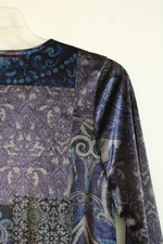Chico’s Purple Tunic Velvet Criss Cross Paisley 3/4 Sleeve Shirt | 0