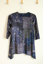 Chico’s Purple Tunic Velvet Criss Cross Paisley 3/4 Sleeve Shirt | 0