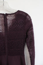 Merlot Wine Dark Purple Lace Top Flare Hem Dress | XS