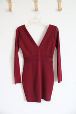 Windsor Deep Dark Red Dress Sheer Waist/Arms | S