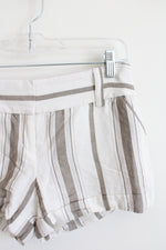 Express Cream & Tan Striped Linen Blend Shorts | 2