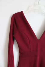 Windsor Deep Dark Red Dress Sheer Waist/Arms | S