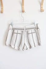 Express Cream & Tan Striped Linen Blend Shorts | 2