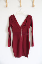 Windsor Deep Dark Red Dress Sheer Waist/Arms | S